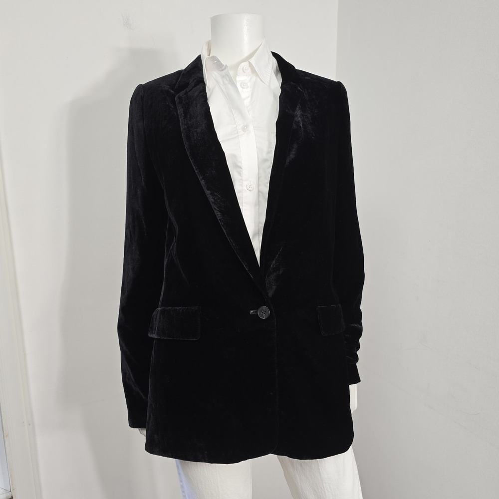 Banana Republic Velvet Blazer Jacket Size 6 Tall Black Womens Lined Structured